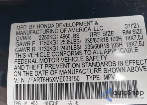 2021 Honda Cr-V Hybrid Ex z USA, uszkodzony, nr VIN 7FART6H5XME033150